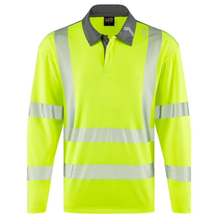 Leo Workwear P13-Y-LEO Georgeham EcoViz Coolmax High Performance Sleeved Polo Shirt Yellow